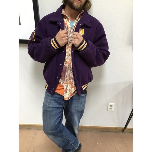 Vintage LA Lakers Men's Large Wool Letterman Jacket - Picture 2 of 4